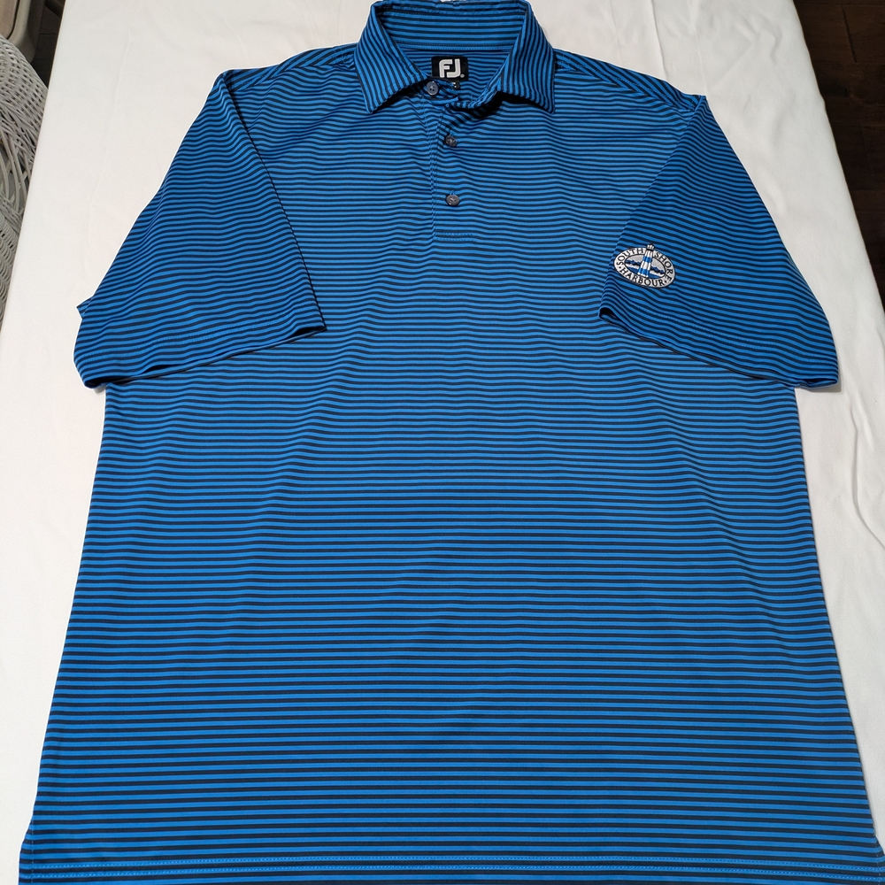 FootJoy Men's Blue And Black Striped Golf Performance Golf Polo Shirt